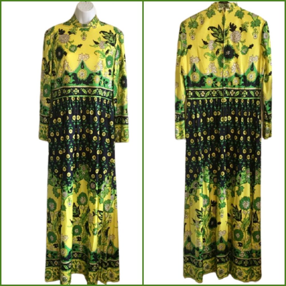 Carlye Dress Vintage 60's 70's Hostess Maxi Yellow